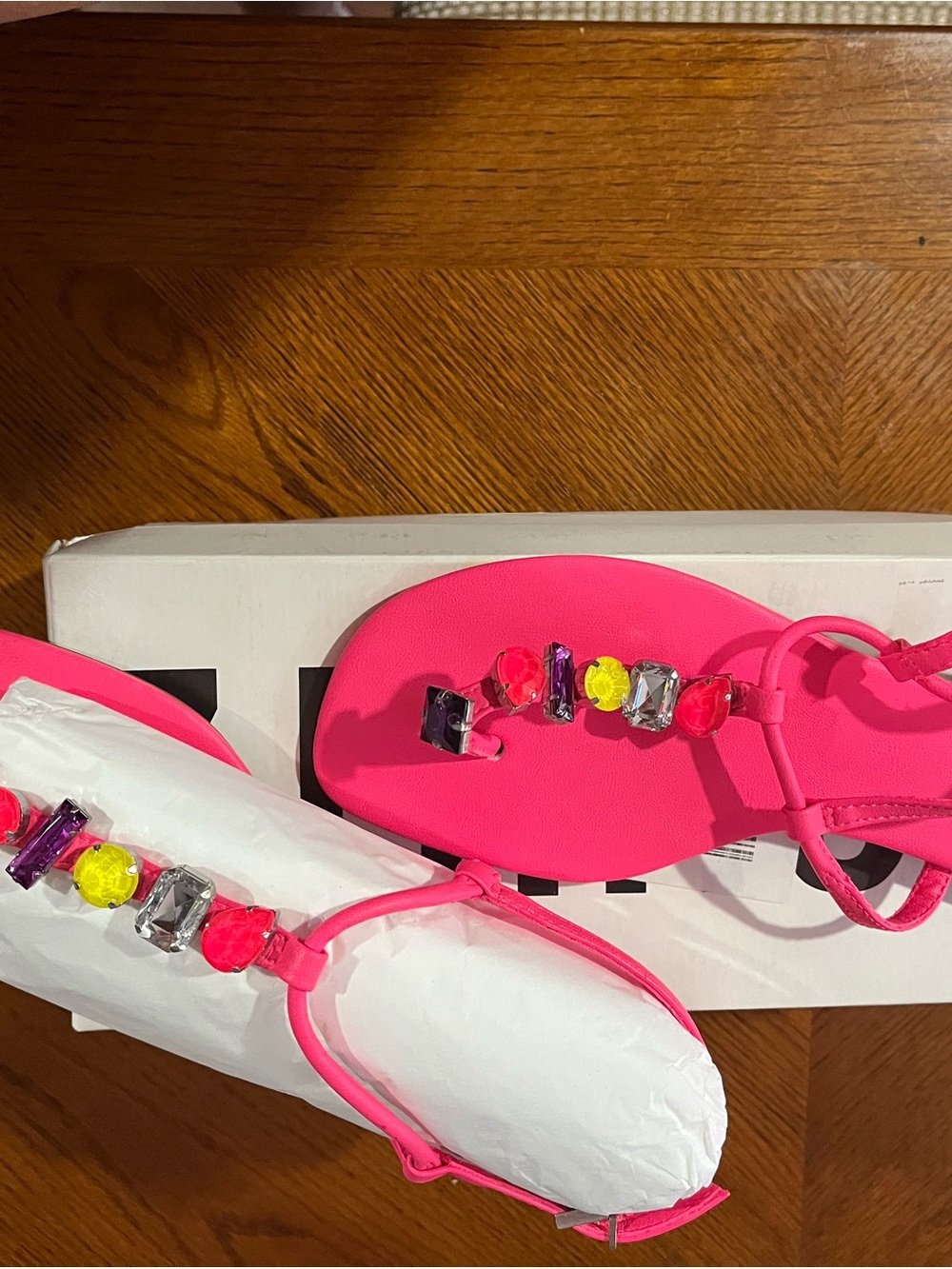 Schutz Hot Pink Jeweled T-Strap Sandals Size 7.5